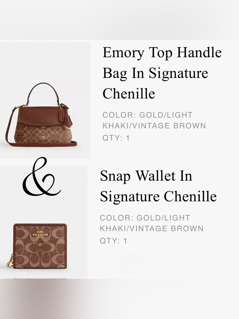 NWT Coach Snap Wallet & Coach Emory Top Handle bag SET
